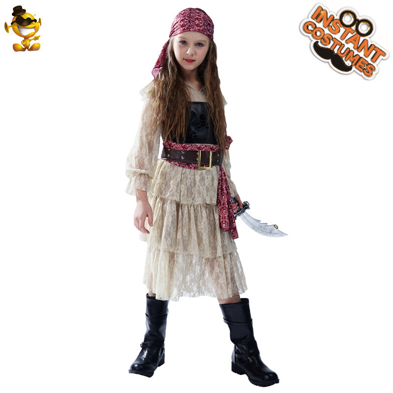 Halloween Girls' Lace Pirate Dress Costume Cosplay Party Outfit Stage Performance - MarcoThePolo product image