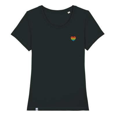 Organic Shirt "Regenbogen-Herz" Stick - tailliert