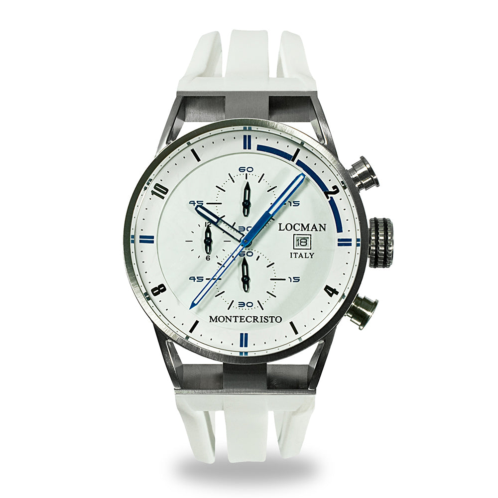 Locman Italia Montecristo, cronografo,  orologio per uomo, in titanio e acciaio, cinturino in  silicone 051000WHFBL0GOW