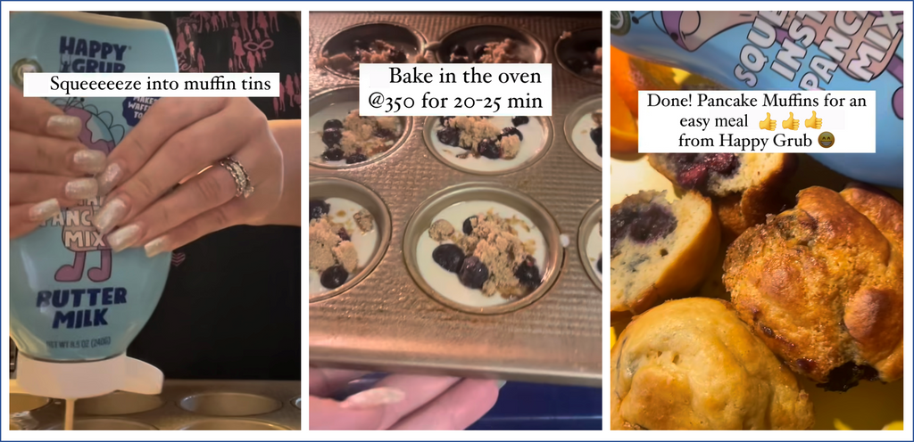 Make Muffins Too With Happy Grub Squeezable Instant Pancake Mix
