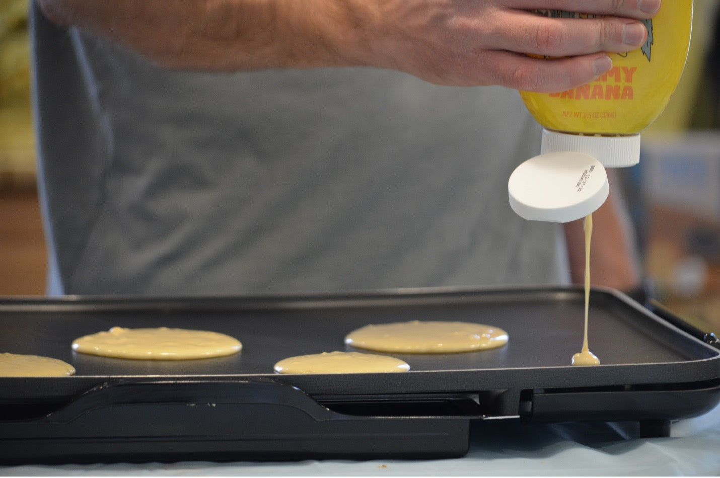 Happy Grub Squeezable Instant Pancake Mix Pancakes On The Griddle for Camping