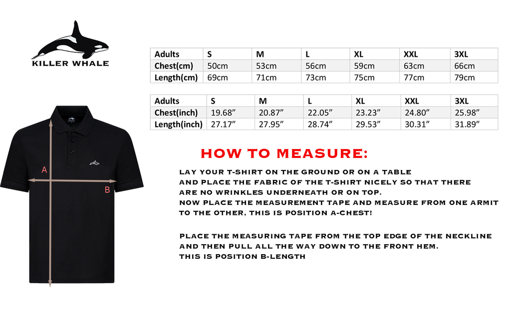 Size chart polo shirt for men