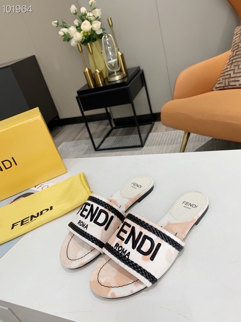 Fendi Popular Summer Women's Flats Men Slipper Sandals Shoes 0325