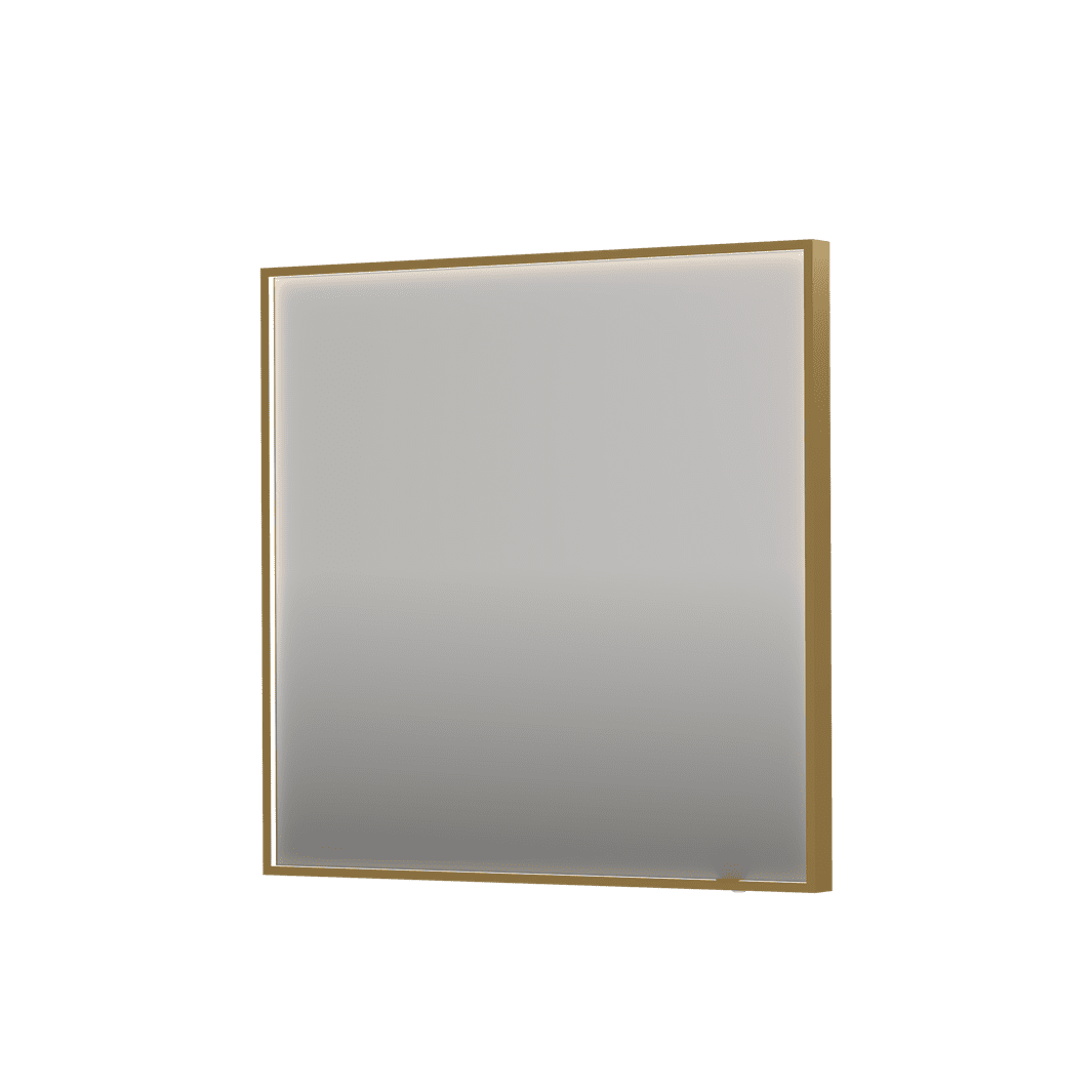 SP19 rektangulært spejl i ramme med direkte LED-belysning i børstet mat guld - 80x4x80