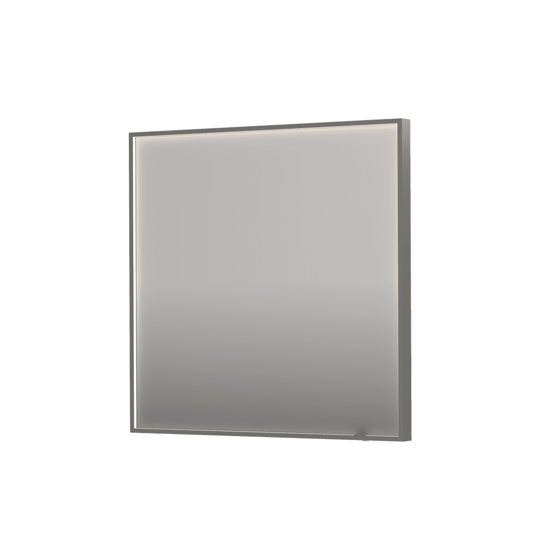 SP19 rektangulært spejl i ramme med direkte LED-belysning i børstet rustfri stål - 80x4x80