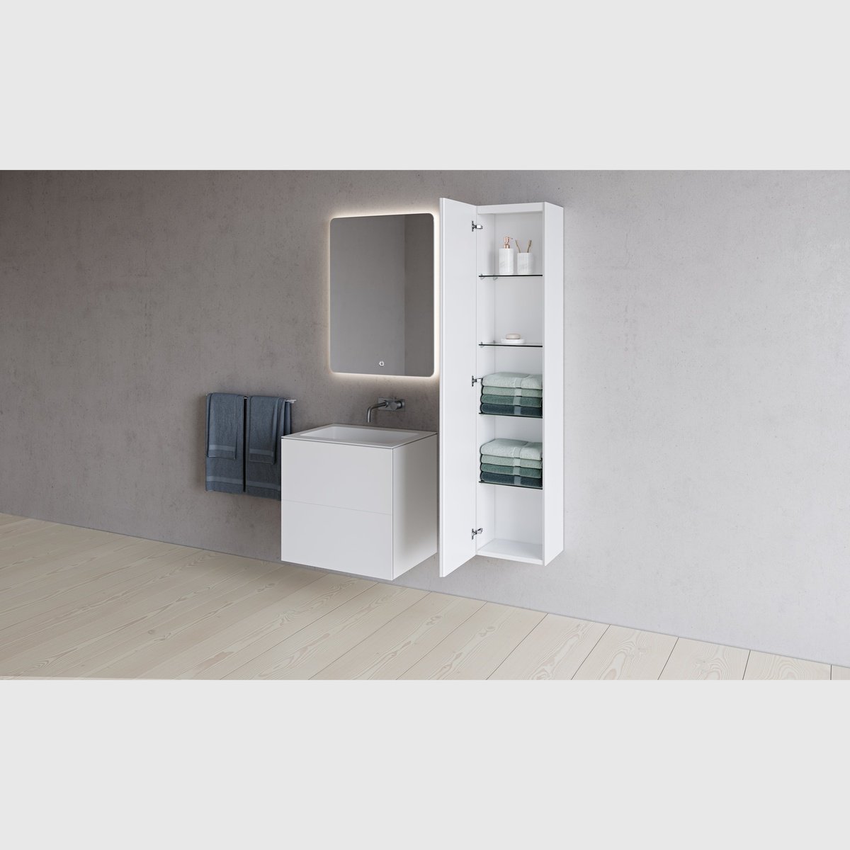 Se Copenhagen Bath SQ2 60 dobbelt kabinet med center vask - mat hvid hos Bad&Design