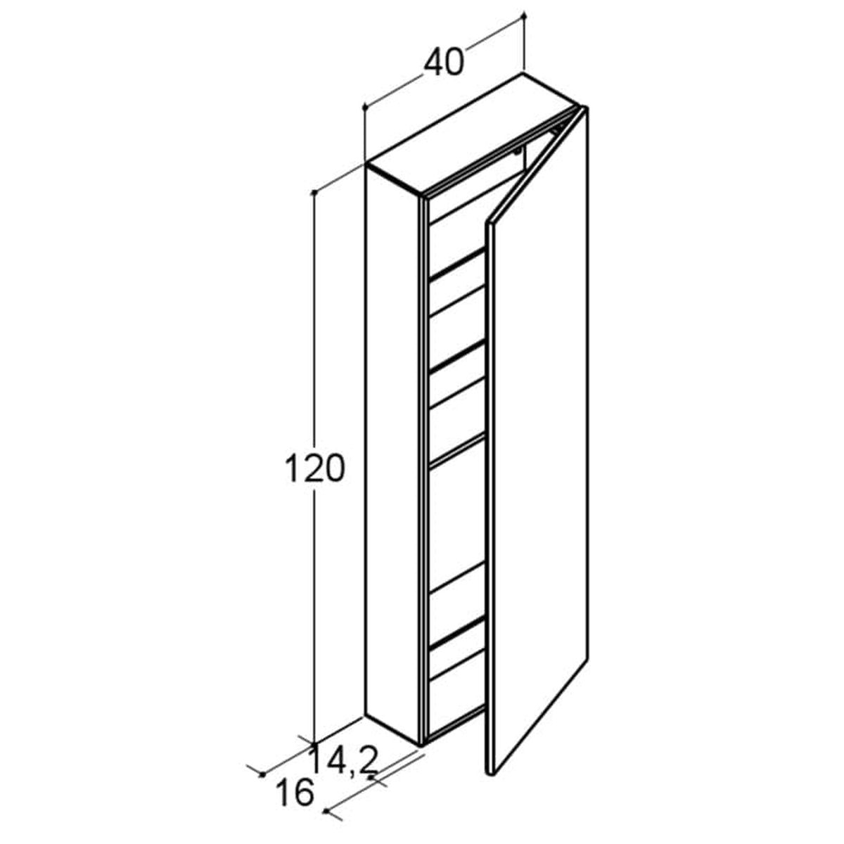 Billede af Dansani 120cm højskab med låge - 16cm dyb venstrehængslet