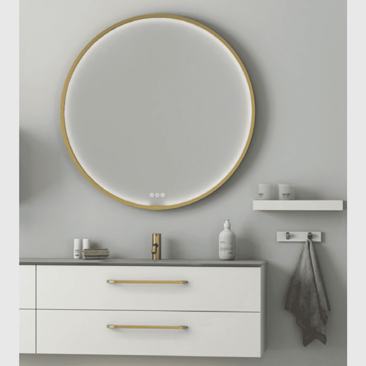 Se Dansani Rundt Moon spejl med ramme og lys hos Bad&Design
