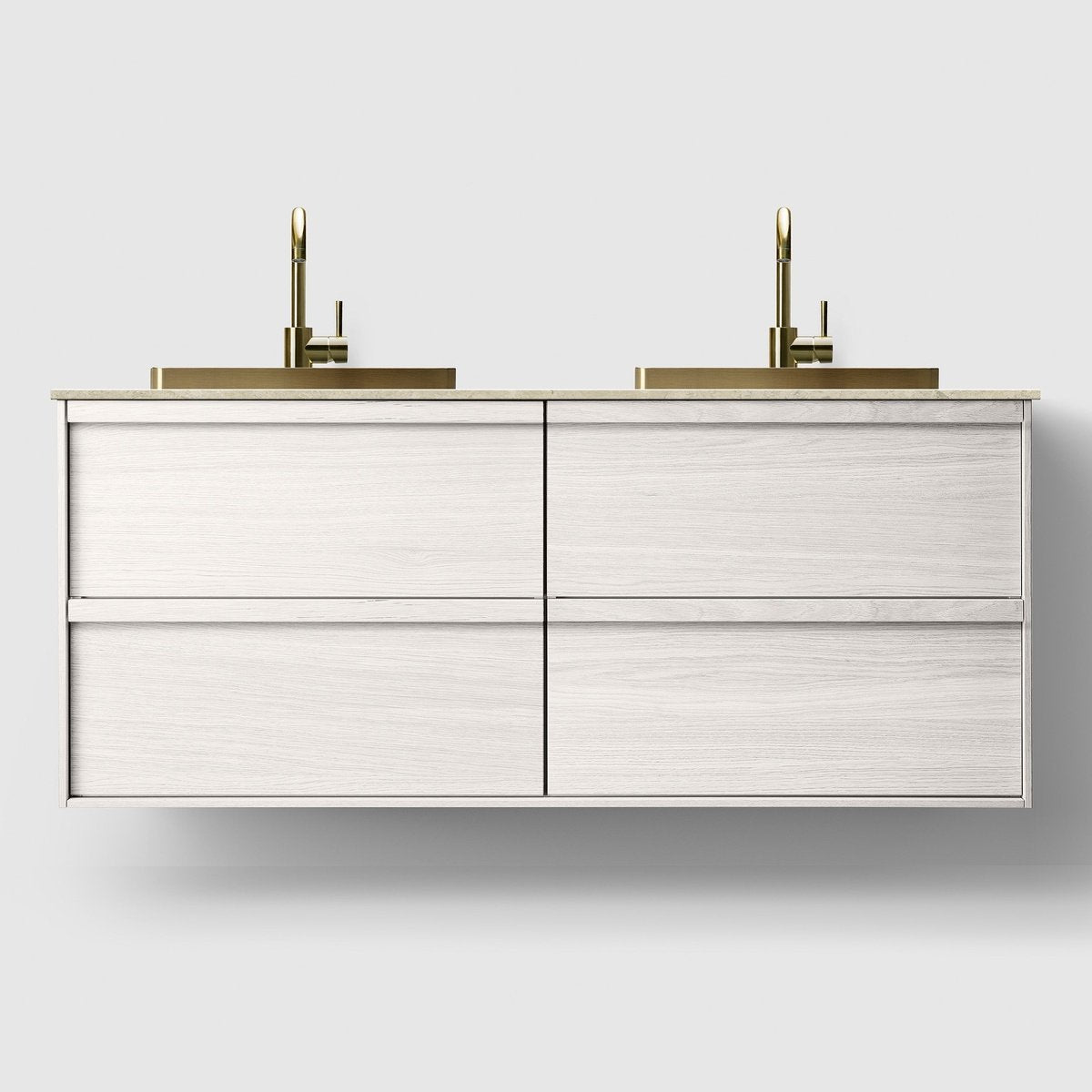Se HAVEN H2/140 badeværelsesmøbel - Norrvange beige bordplade og håndvask - White Wood hos Bad&Design