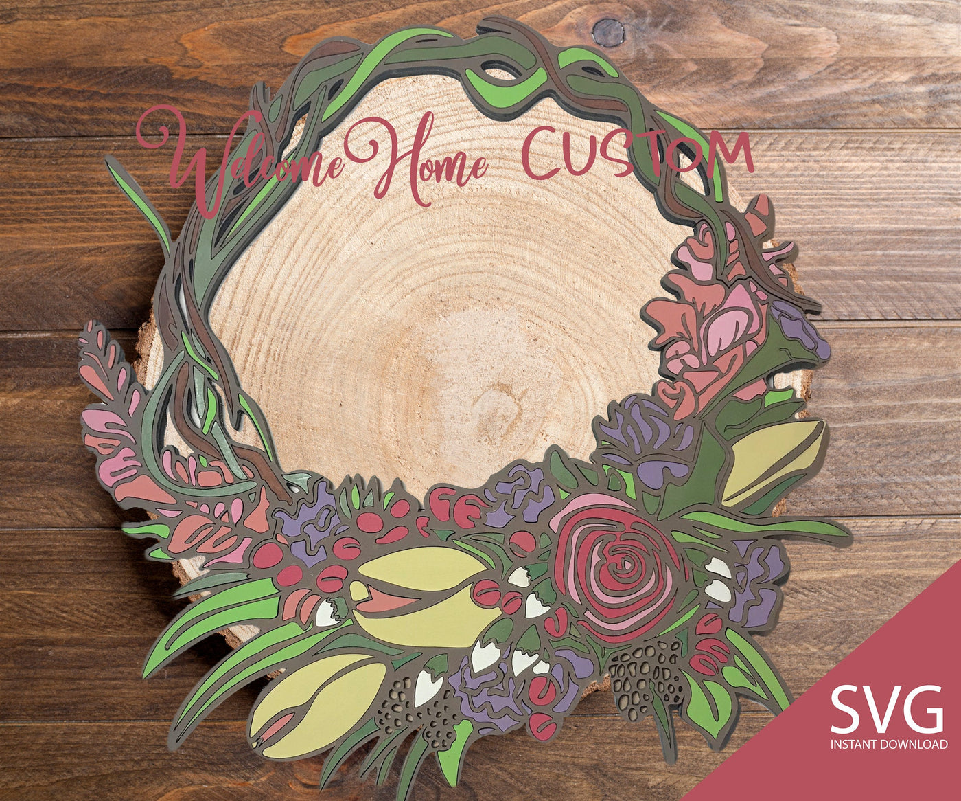 Download Floral Wreath Svg Laser Cut Files For Glowforge Projects With Multiple Welcome Home Custom