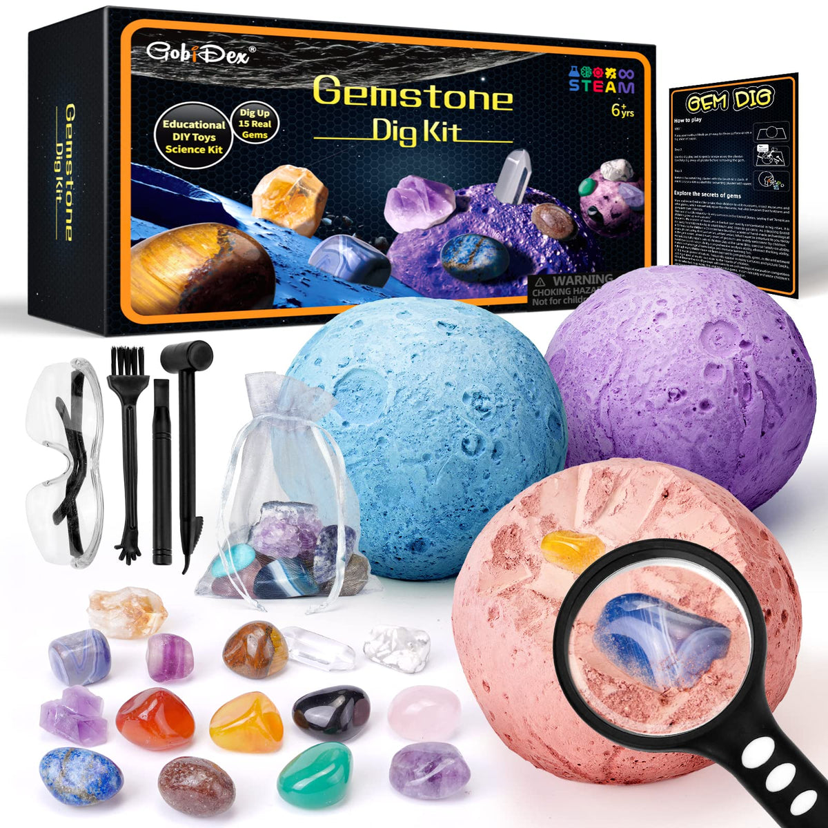 Gemstones Dig Kit, Solar System Science Kit for Kids, STEM Educational Space Toys Planet Collection Kit