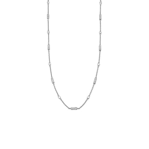 White Gold Barrel Chain Necklace Adorned with Diamonds