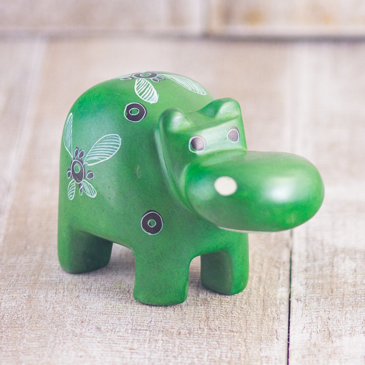 Mr. Ellie Pooh • Handmade Fair Trade Gifts • Soapstone Hippo Dark Green