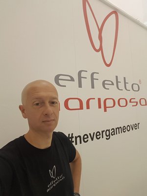 Alberto with the logo of his beloved Effetto Mariposa