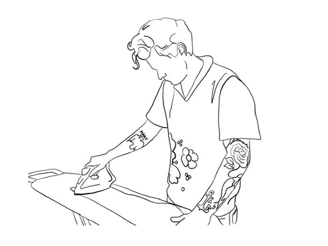 Line drawing of Harry Styles ironing by Keeley Osborne
