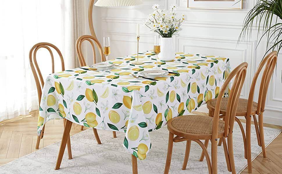 Sastybale Yellow Lemon Flowers Rectangle Tablecloths