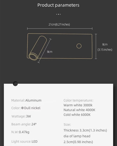 Kane | Nickel LED Dimmable Reading Wall Light