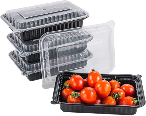 Klex Meal Prep Containers with Airtight Lids, BPA Free, 38 oz, Rectangular, Black/Clear, 150 Sets