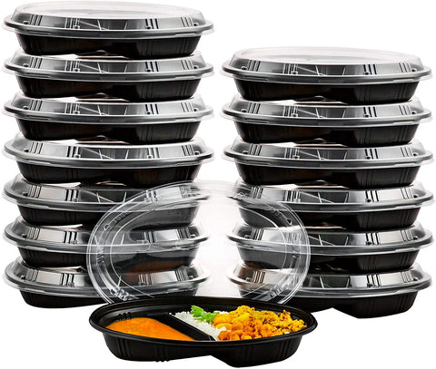 BULK* 30 oz Black Rectangular 2 Section MealPrep Containers With Clea –  OnlyOneStopShop