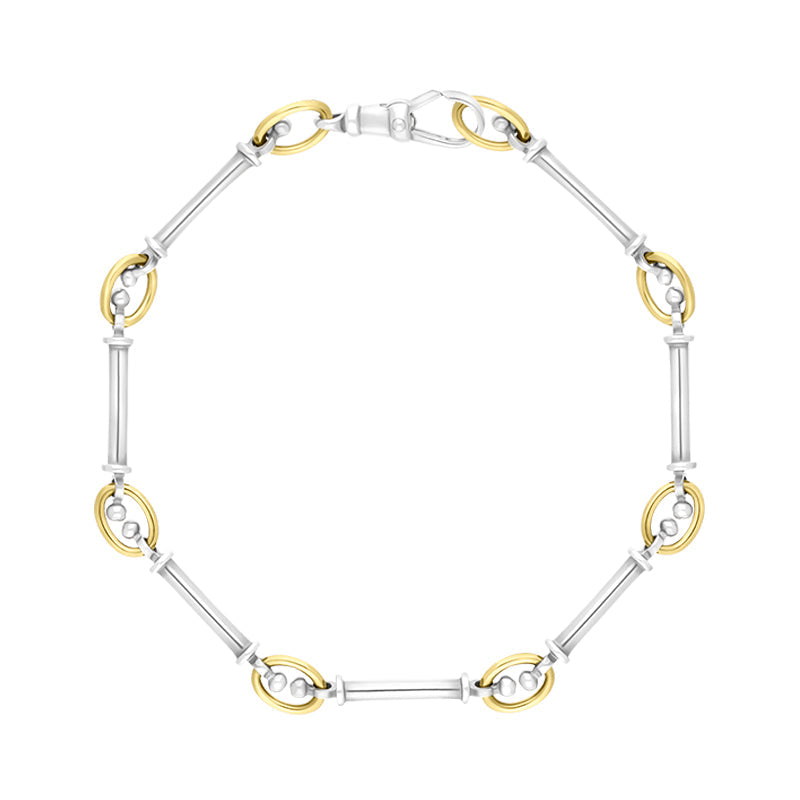 18ct Yellow Gold Sterling Silver Handmade Baton Link Bracelet