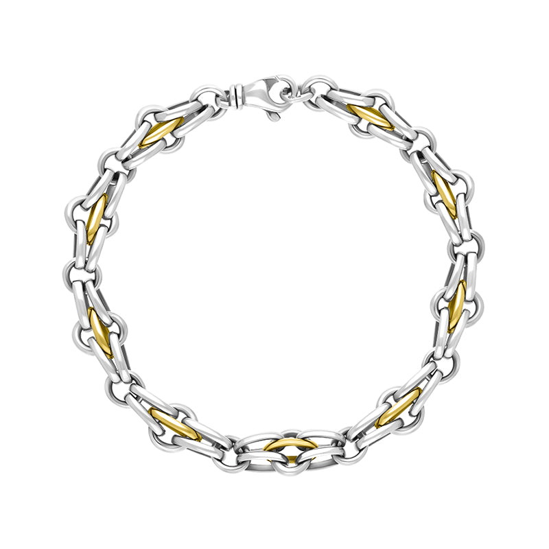 18ct Yellow Gold Sterling Silver Multi Link Cable Chain Bracelet