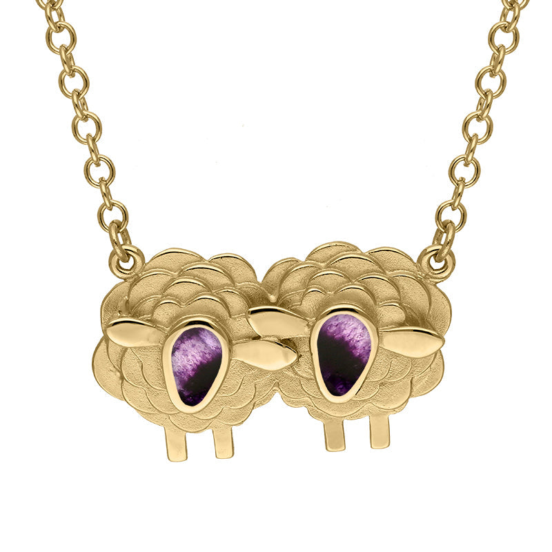 18ct Yellow Gold Blue John Two Large Sheep Necklace