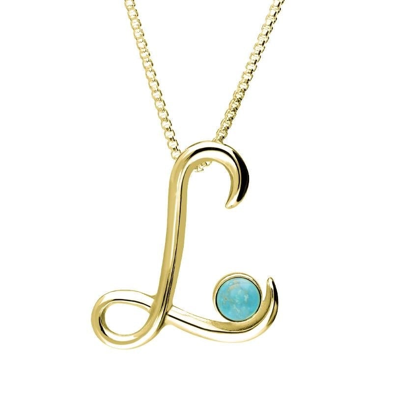 18ct Yellow Gold Turquoise Love Letters Initial L Necklace