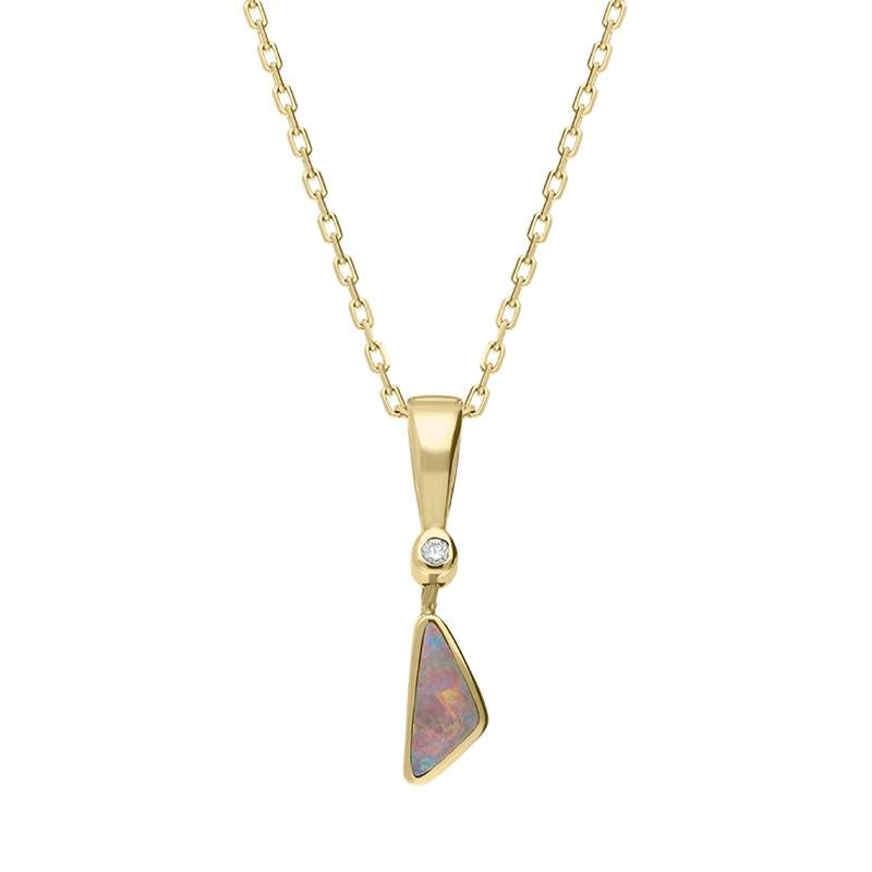 18ct Yellow Gold Opal Diamond Tiny Triangle Necklace D