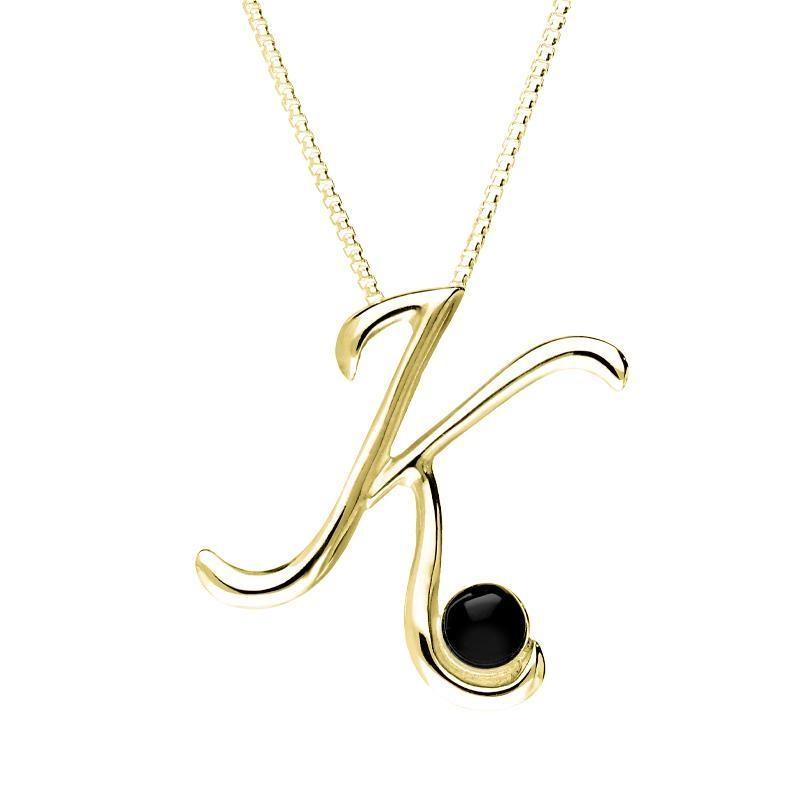 18ct Yellow Gold Whitby Jet Love Letters Initial K Necklace