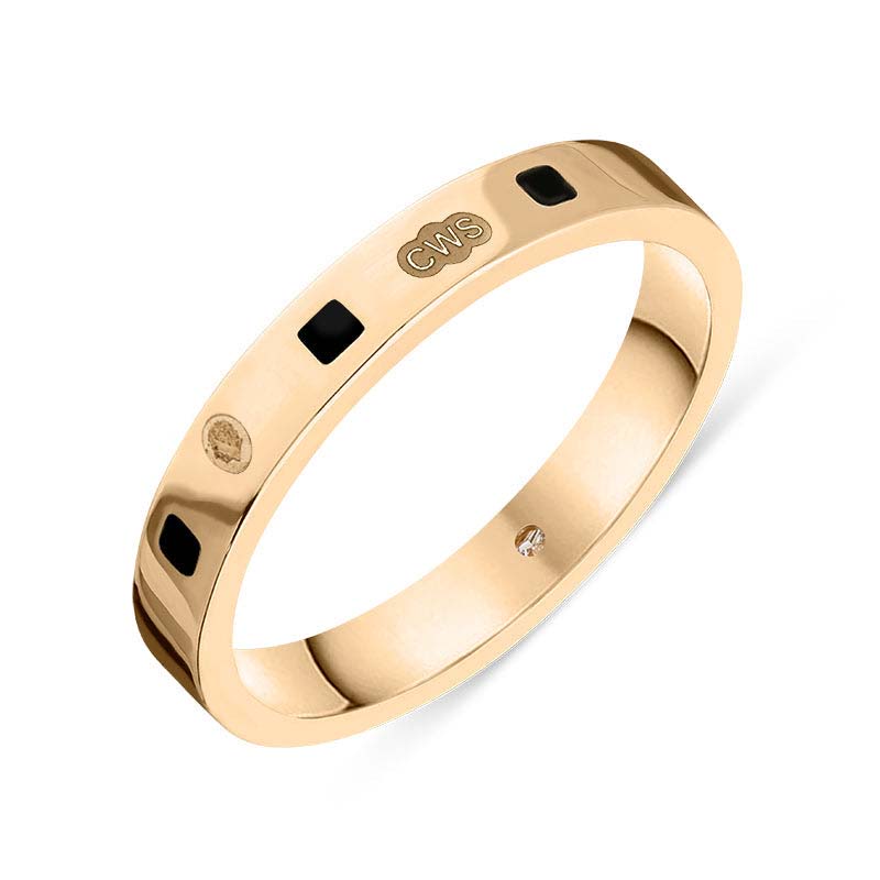18ct Rose Gold Whitby Jet King’s Coronation Hallmark Princess Cut 3mm Ring