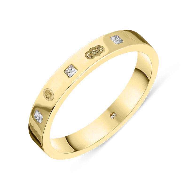 18ct Yellow Gold 0.09ct Diamond King’s Coronation Hallmark Princess Cut 3mm Ring