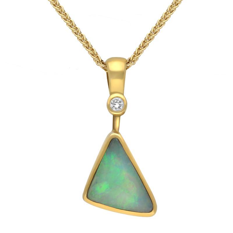 18ct Yellow Gold Opal Diamond Triangle Necklace D