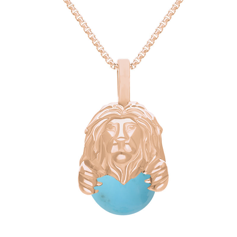 9ct Rose Gold Turquoise Zodiac Leo 10mm Bead Pendant