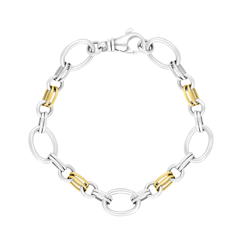 9ct Yellow Gold Sterling Silver Double Link Handmade Bracelet