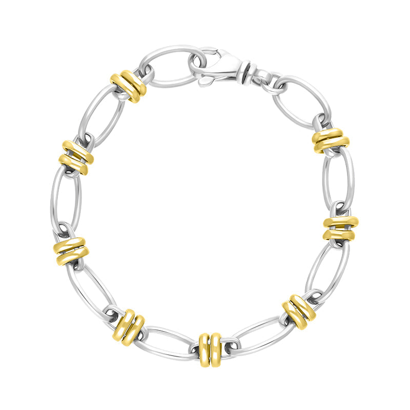 9ct Yellow Gold Sterling Silver Handmade Cable Chain Bracelet