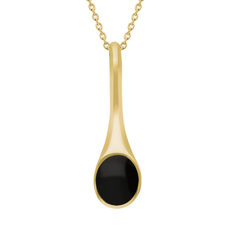 9ct Yellow Gold Whitby Jet Oval Long Drop Necklace