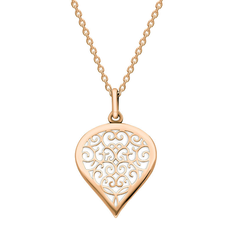 9ct Rose Gold Bauxite Flore Filigree Medium Heart Necklace
