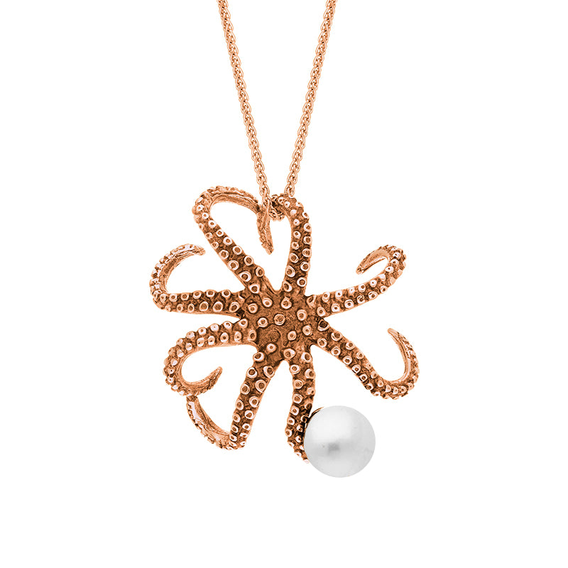 9ct Rose Gold Freshwater Pearl Bead Octopus Necklace