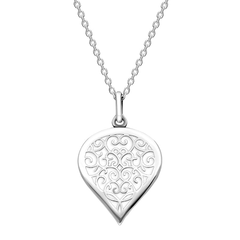 9ct White Gold Bauxite Flore Filigree Medium Heart Necklace