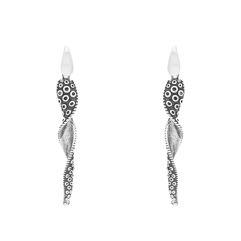 9ct White Gold Tentacle Twist Drop Earrings