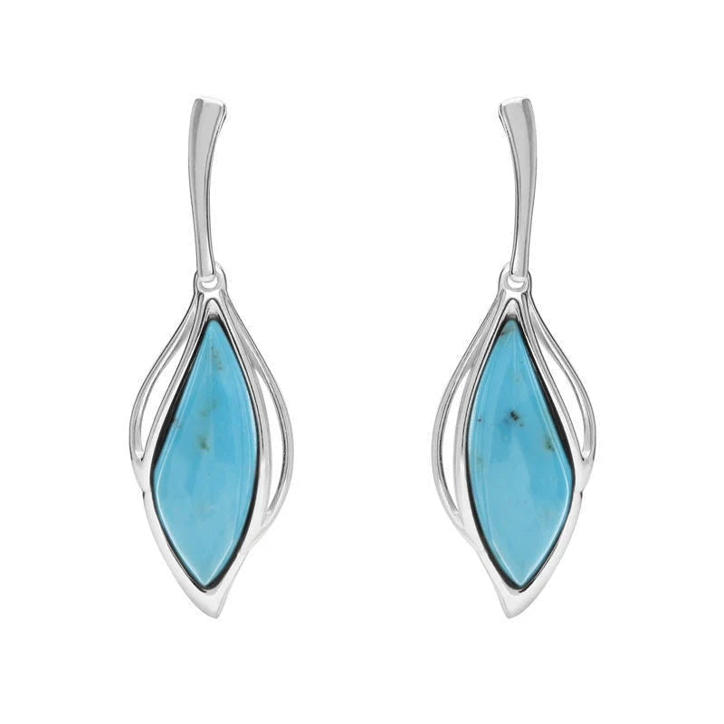 9ct White Gold Turquoise Open Marquise Drop Earrings