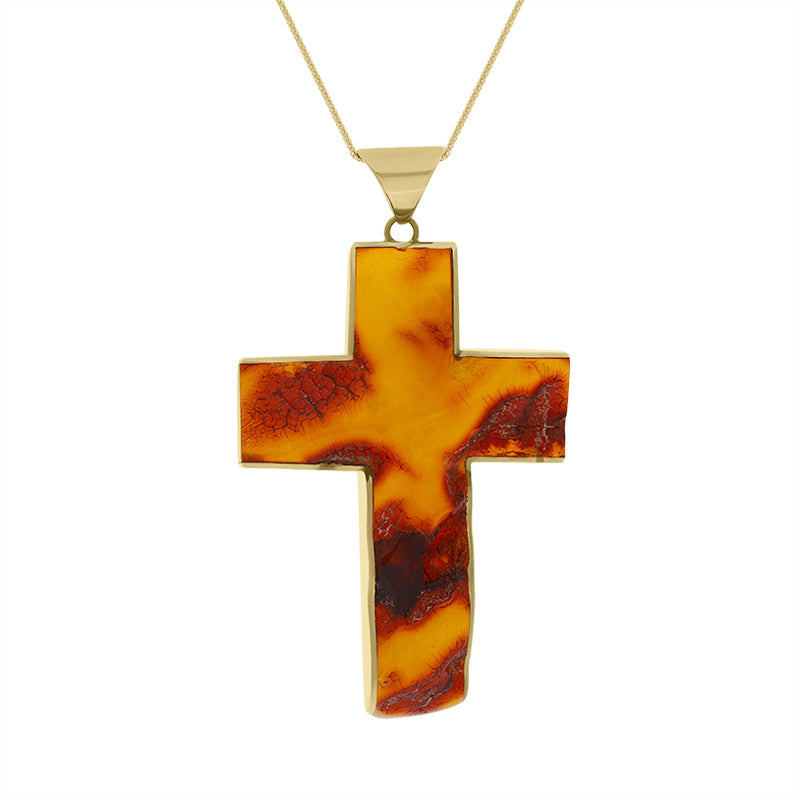 9ct Yellow Gold Amber Large Cross Necklace