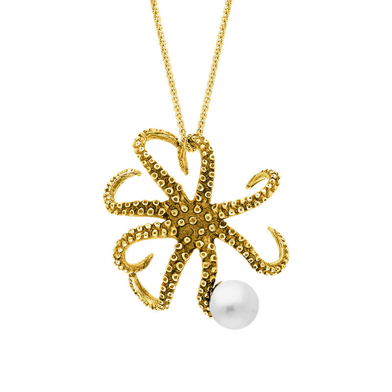 9ct Yellow Gold Freshwater Pearl Bead Octopus Necklace