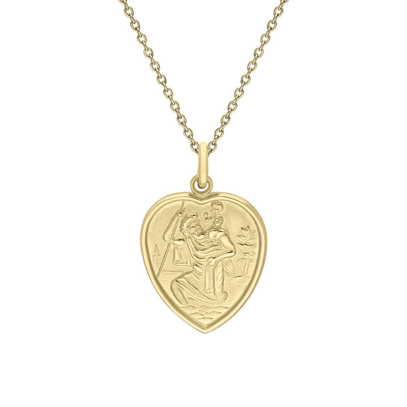 9ct Yellow Gold Large Heart Saint Christopher Necklace