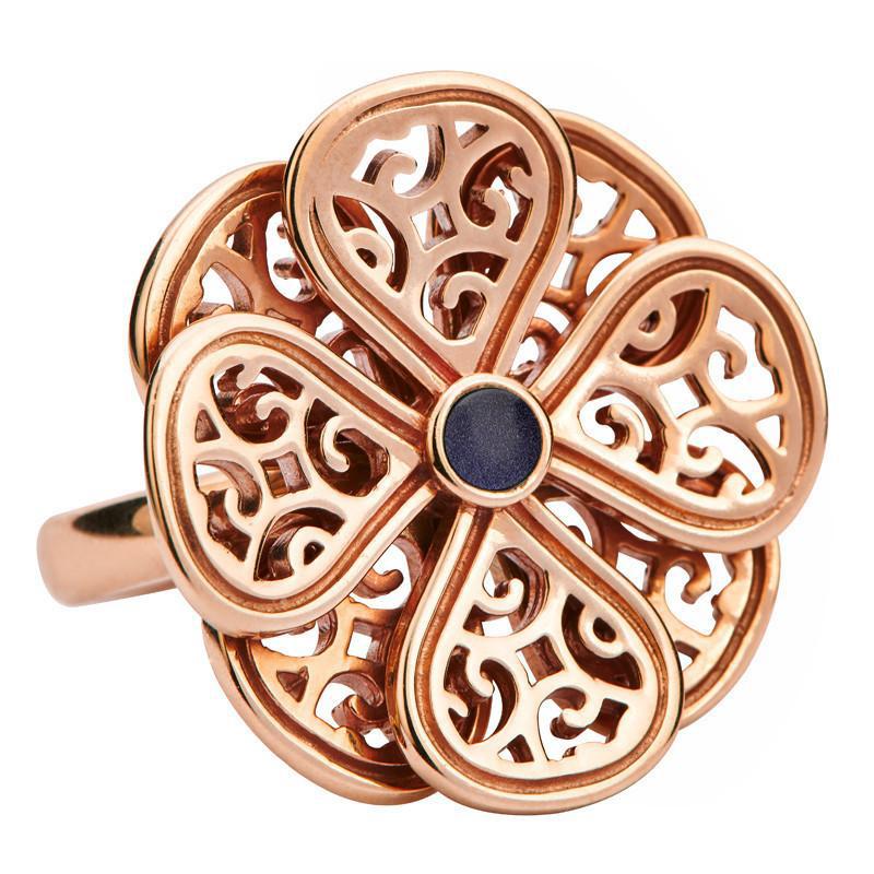 9ct Rose Gold Blue Goldstone Flore Eight Petal Flower Ring