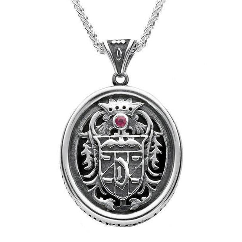 9ct White Gold Whitby Jet Blood Red Ruby Commemorative Dracula Necklace