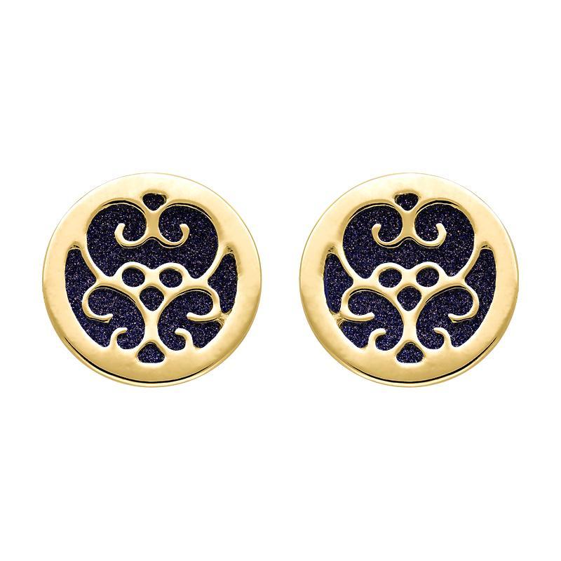 9ct Yellow Gold Blue Goldstone Flore Filigree Stud Earrings