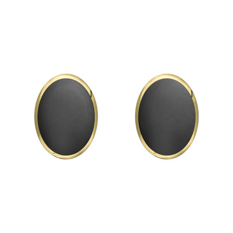 9ct Yellow Gold Hematite 7 x 5mm Classic Small Oval Stud Earrings