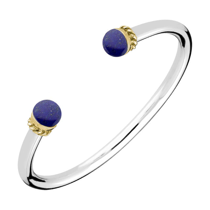 9ct Yellow Gold Sterling Silver Lapis Lazuli Bead Torc Twist Bangle