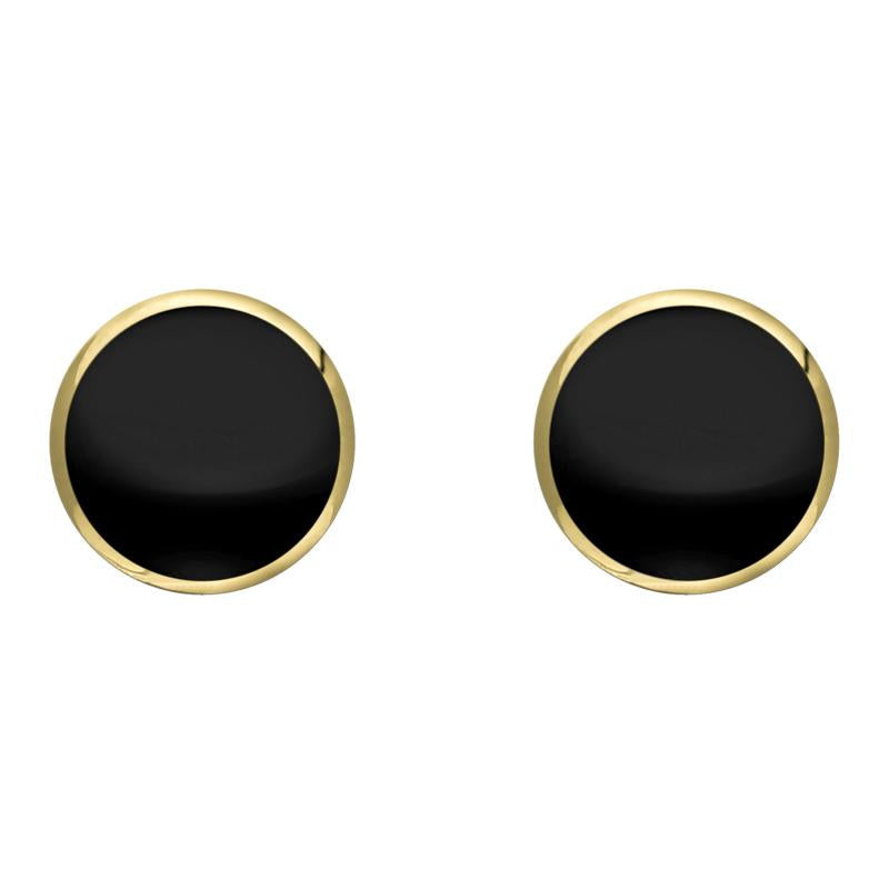 9ct Yellow Gold Whitby Jet 8mm Classic Large Round Stud Earrings